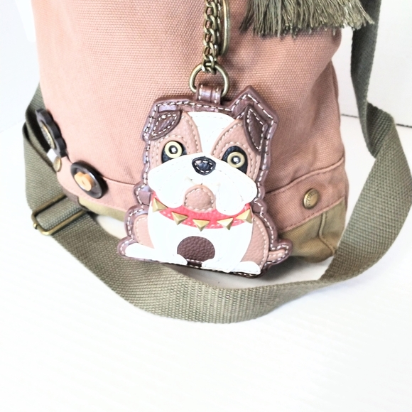 Chala Patch Women's Canvas Crossbody Messenger Bag With Cute Dog Keychain Mauve - Picture 2 of 10